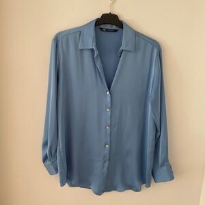 Zara Light Blue Satin Blouse